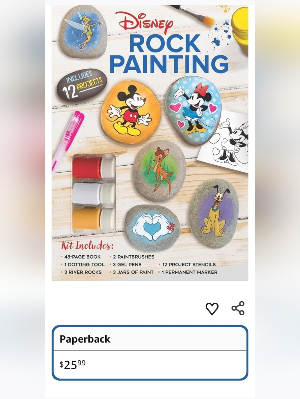 Disney Rock Painting Kit – blue, yellow, red, purple, green